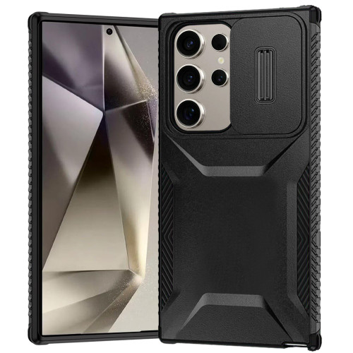 Combat Tough Series Hybrid Case with Camera Lens Cover for Samsung Galaxy S25 Ultra - Black