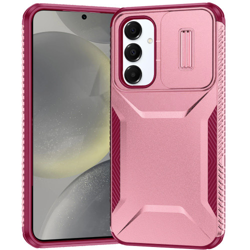 Combat Tough Series Hybrid Case with Camera Lens Cover for Samsung Galaxy S25 Plus - Pink Burgundy
