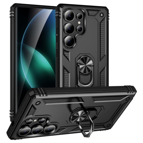 Military Grade Hybrid Case with Ring Grip for Samsung Galaxy S25 Ultra - Black