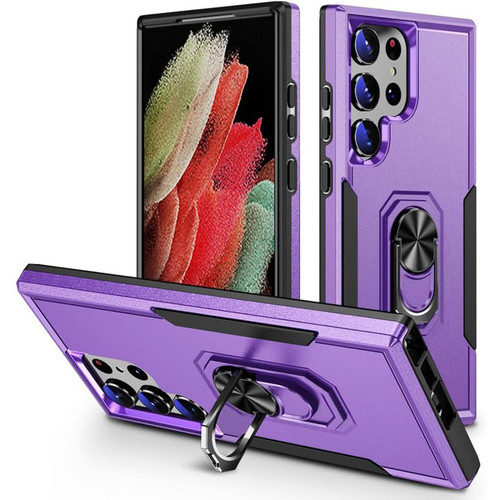 Military Grade TUFF Shockproof Hybrid Armor Case with Ring Grip for Samsung Galaxy S25 Ultra - Purple