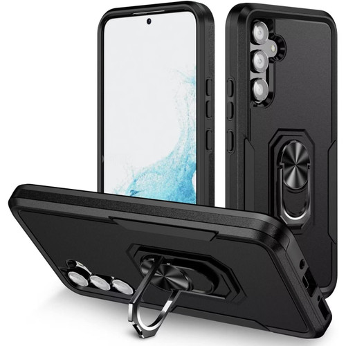 Military Grade TUFF Shockproof Hybrid Armor Case with Ring Grip for Samsung Galaxy S25 - Black