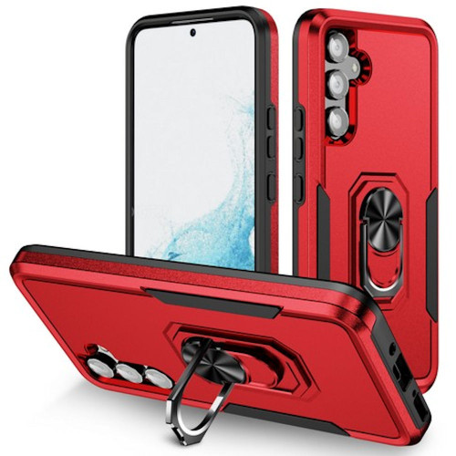 Military Grade TUFF Shockproof Hybrid Armor Case with Ring Grip for Samsung Galaxy S25 - Red