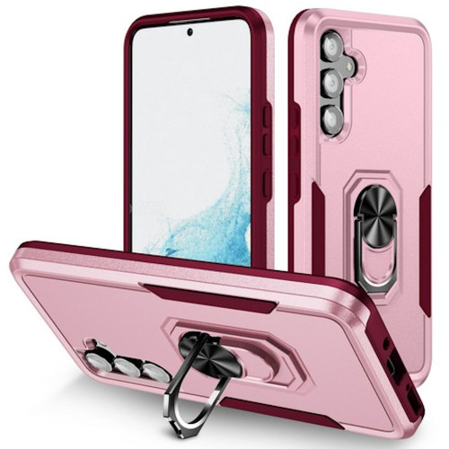 Military Grade TUFF Shockproof Hybrid Armor Case with Ring Grip for Samsung Galaxy S25 - Pink