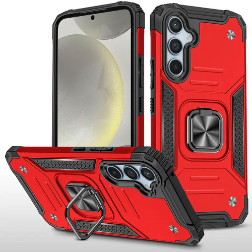 Military Grade Robust Series Dual Layer Hybrid Case with Ring Grip for Samsung Galaxy S25 - Red
