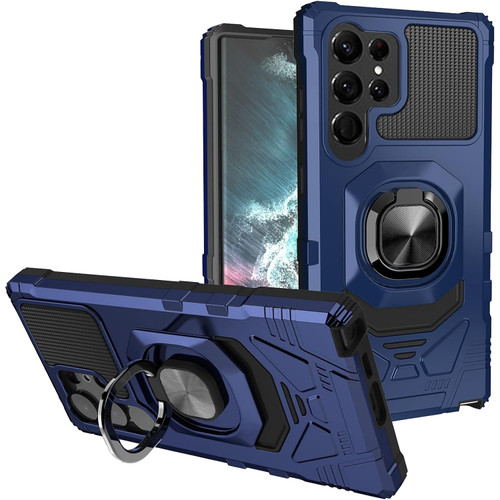 Military Grade Robotic Series Hybrid Case with Ring Grip for Samsung Galaxy S25 Ultra - Blue