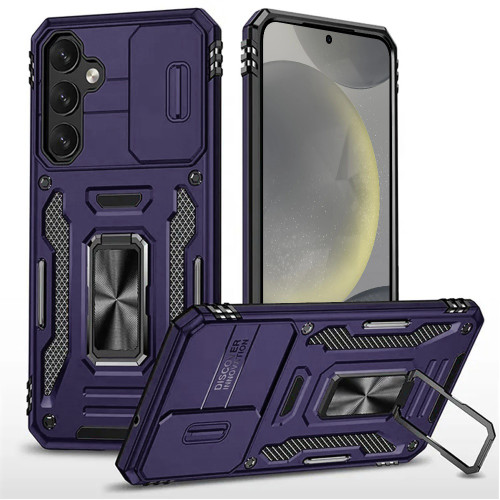 Military Grade Ring Holder Case with Camera Lens Cover for Samsung Galaxy S25 Plus - Purple