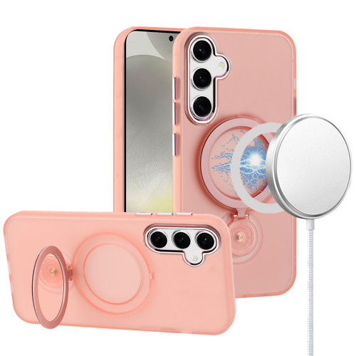 Candy Series Hybrid Case with MagSafe Magnetic Ring for Samsung Galaxy S25 - Pink