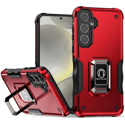 Military Grade Shockproof Hybrid Armor Case with Ring Grip for Samsung Galaxy S25 - Red