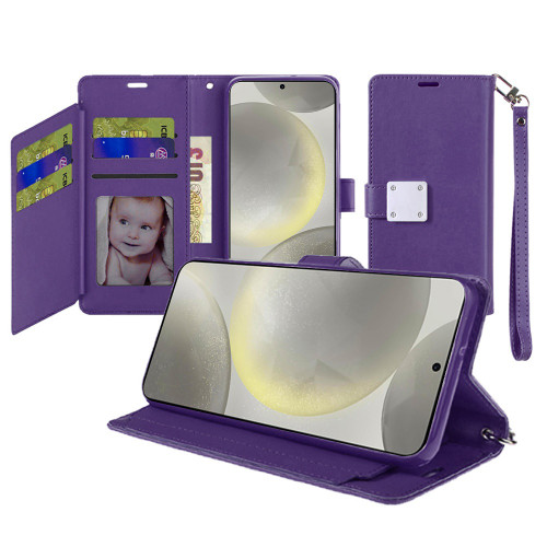 Extra Series Essential Leather Wallet Stand Case for Samsung Galaxy S25 - Purple