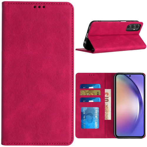 Leather Folio Wallet Case for Samsung Galaxy S25 Plus - Hot Pink