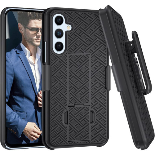 Shell Holster Kickstand Case with Spring Belt Clip for Samsung Galaxy S25 Plus - Black