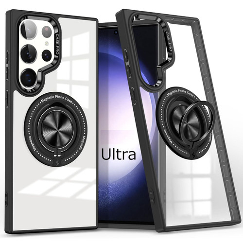 Tough Shield Crystal Case with MagSafe Magnetic Ring Holder for Samsung Galaxy S25 Ultra - Black