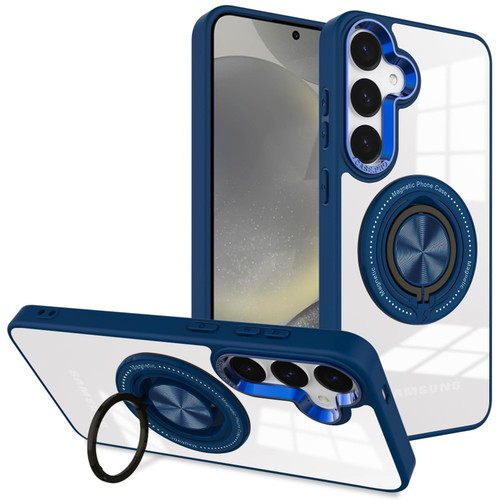 Tough Shield Crystal Case with MagSafe Magnetic Ring Holder for Samsung Galaxy S25 - Blue