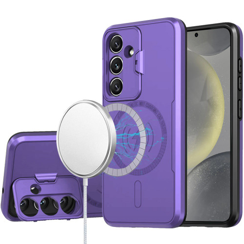Military Grade MagSafe Hybrid Case with Camera Ring Stand for Samsung Galaxy S25 - Purple