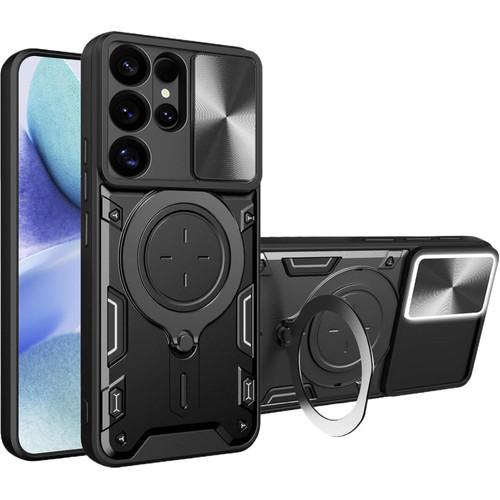 Superior Series Hybrid Case with MagSafe Magnetic Ring Stand and Camera Lens Cover for Samsung Galaxy S25 Ultra - Black