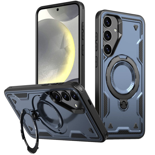 Military Grade MagSafe Hybrid Case with Kickstand Ring Holder for Samsung Galaxy S25 Plus - Blue