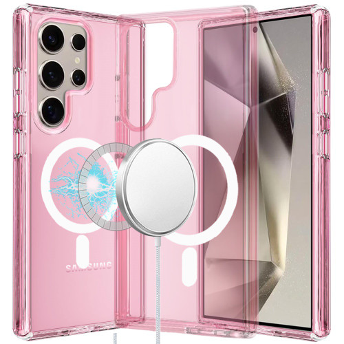 Slim Transparency Case with MagSafe Magnetic Ring for Samsung Galaxy S25 Ultra - Pink