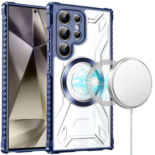 Fusion Evo Transparent Case with MagSafe Magnetic Ring for Samsung Galaxy S25 Ultra - Blue