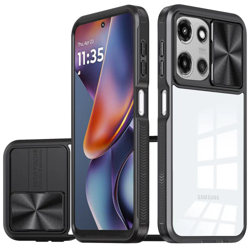 HD Transparent Case with Camera Privacy Cover for Motorola Moto G 2025 - Black