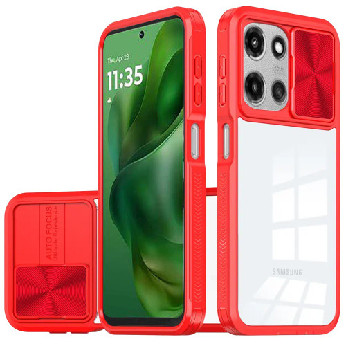 HD Transparent Case with Camera Privacy Cover for Motorola Moto G Power 2025 - Red