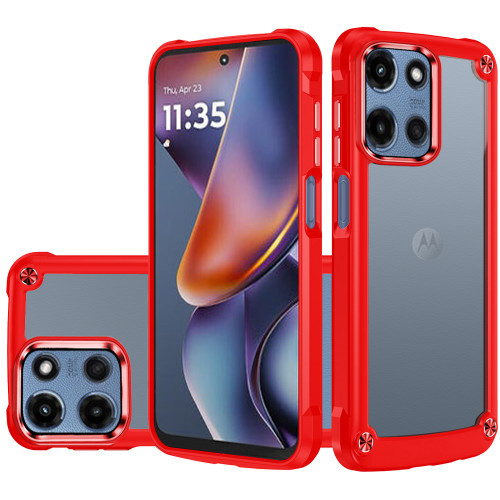 Military Grade Tough Shield Snap-on Transparent Case for Motorola Moto G 2025 - Red