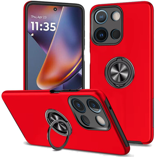 Military Grade 360 Rotating Ring Grip Hybrid Case for Motorola Moto G 2025 - Red