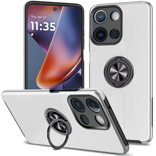 Military Grade 360 Rotating Ring Grip Hybrid Case for Motorola Moto G 2025 - Silver