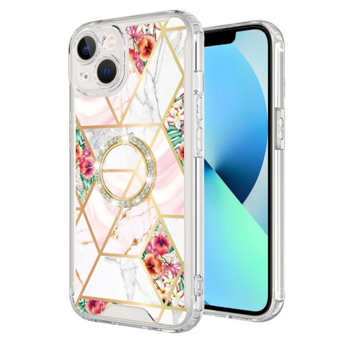 Shockproof Fusion Shield Tough Snap-on Case with Ring Grip for iPhone 16e - Marble Pink