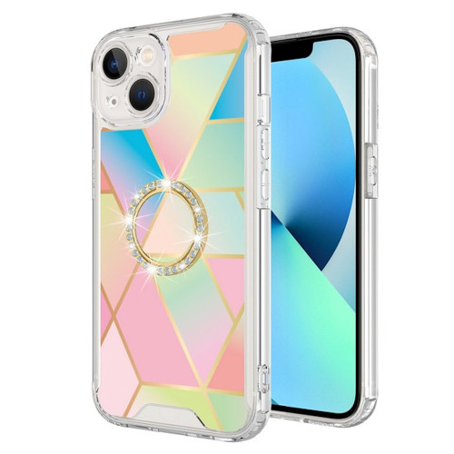 Shockproof Fusion Shield Tough Snap-on Case with Ring Grip for iPhone 16e - Rainbow