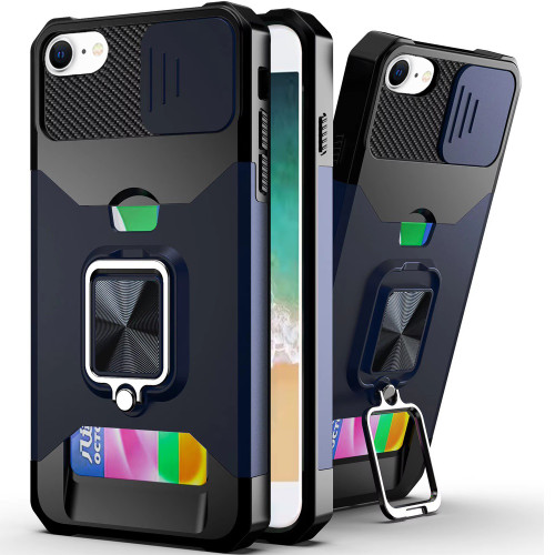 Military Grade All-In-One Ring Stand Card Case for iPhone 16e - Blue