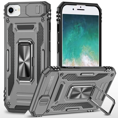 Military Grade Ring Holder Case with Camera Lens Cover for iPhone 16e - Grey