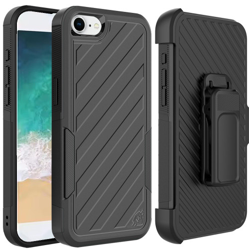 Military Grade Noble Hybrid Armor Case with Belt Clip Holster for iPhone 16e - Black