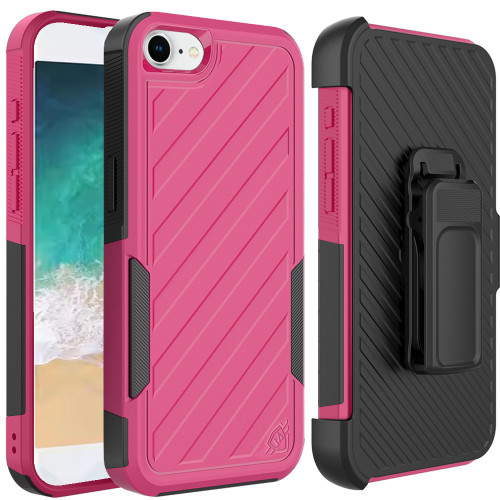 Military Grade Noble Hybrid Armor Case with Belt Clip Holster for iPhone 16e - Hot Pink