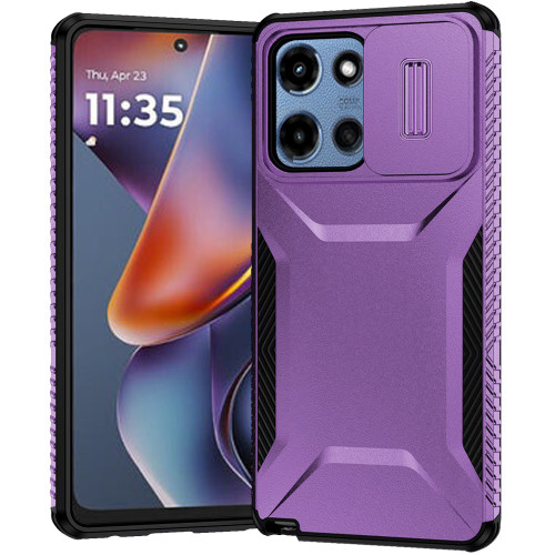 Combat Tough Series Hybrid Case with Camera Lens Cover for Motorola Moto G 2025 - Purple