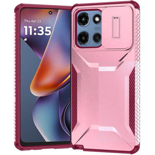 Combat Tough Series Hybrid Case with Camera Lens Cover for Motorola Moto G 2025 - Pink Burgundy
