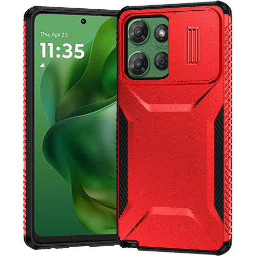 Combat Tough Series Hybrid Case with Camera Lens Cover for Motorola Moto G Power 2025 - Red
