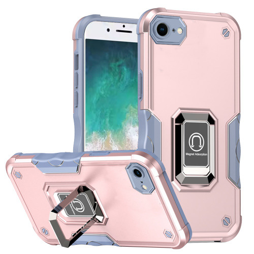 Military Grade Shockproof Hybrid Armor Case with Ring Grip for iPhone 16e - Rose Gold