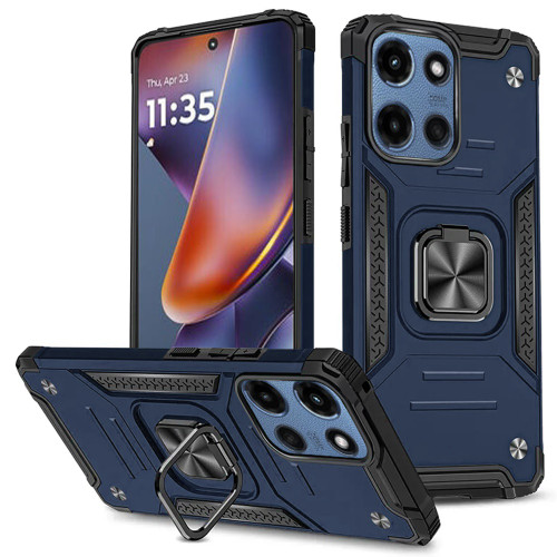 Military Grade Robust Series Dual Layer Hybrid Case with Ring Grip for Motorola Moto G 2025 - Blue