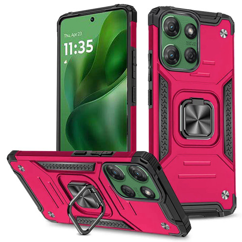 Military Grade Robust Series Dual Layer Hybrid Case with Ring Grip for Motorola Moto G 2025 - Hot Pink