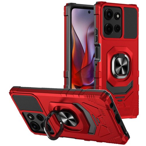 Military Grade Robotic Series Hybrid Case with Ring Grip for Motorola Moto G Power 2025 - Red