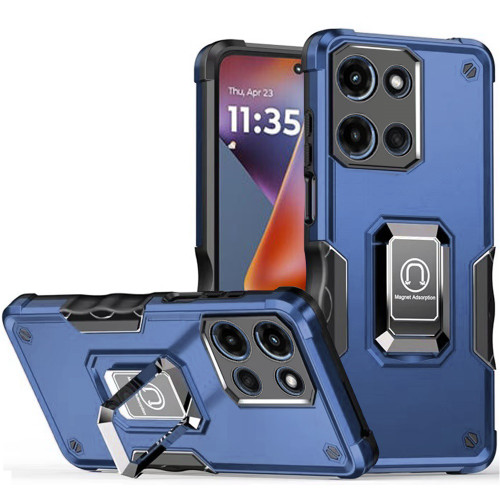 Military Grade Shockproof Hybrid Armor Case with Ring Grip for Motorola Moto G 2025 - Blue