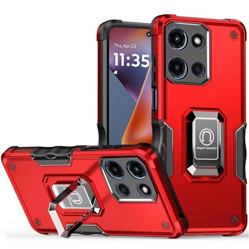 Military Grade Shockproof Hybrid Armor Case with Ring Grip for Motorola Moto G 2025 - Red
