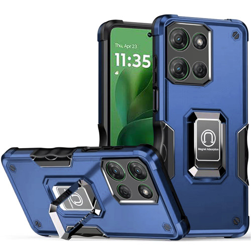 Military Grade Shockproof Hybrid Armor Case with Ring Grip for Motorola Moto G Power 2025 - Blue