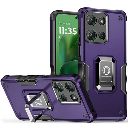 Military Grade Shockproof Hybrid Armor Case with Ring Grip for Motorola Moto G Power 2025 - Purple