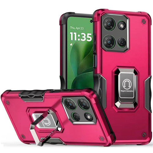 Military Grade Shockproof Hybrid Armor Case with Ring Grip for Motorola Moto G Power 2025 - Hot Pink