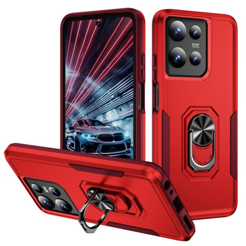 Military Grade TUFF Shockproof Hybrid Armor Case with Ring Grip for Motorola Moto G 2025 - Red