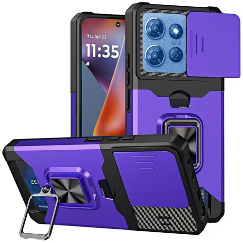 Military Grade All-In-One Ring Stand Card Case for Motorola Moto G 2025 - Purple