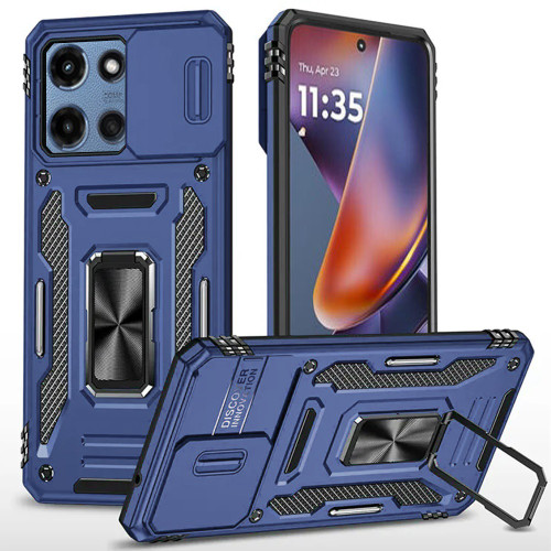 Military Grade Ring Holder Case with Camera Lens Cover for Motorola Moto G 2025 - Blue