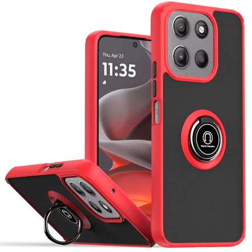 Transparent Hybrid Case with Ring Grip for Motorola Moto G Power 2025 - Red