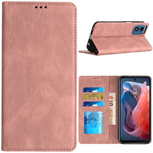 Leather Folio Wallet Case for Motorola Moto G 2025 - Pink